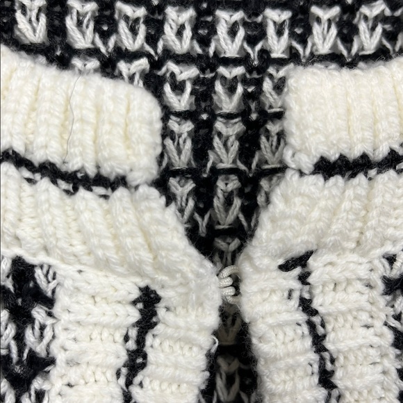 Talbots Womens Mixed Knit Open Front Cardi L Black White Texture Fringe Hemline - Picture 3 of 13